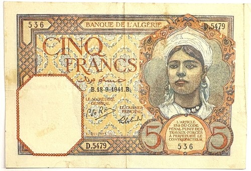 Billet francs algérie - francs,