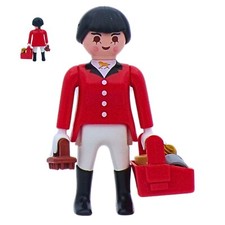 Playmobil figurine femme cavalier rouge/blanc brosse cheval ferme lâche