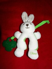 Doudou Peluche Chicco Hochet Grelot Lapin Blanc et Vert Fleur Dentition Verte