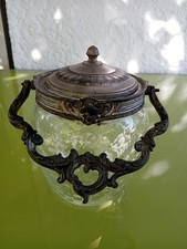 Ancien pot à biscuits en verre pressé moulé