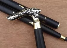 Antique Laiton Victorien Poignée en Bois Vintage Style Créateur Marche Canne