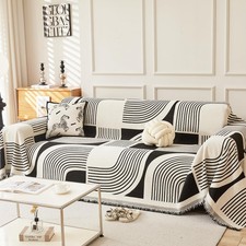 Housse de canapé en chenille avec pompons - Style bohème avec motif géométriq...