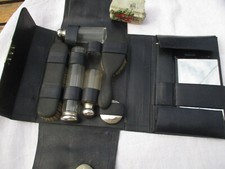 Mallette de toilette ancienne (1900) cuir ébène cristal