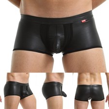Boxer homme noir simili cuir slip wetlook sous vêtement short de bain sexy
