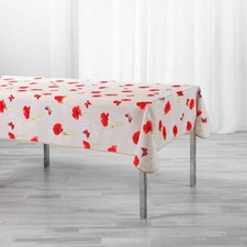 Nappe antitache rectangulaire - 150 x 240 cm - Polyester - Coquelicots - Beige