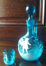 Ancienne belle petite carafe émaillée fin 19e Mary Gregory +1 verre - Legras C11