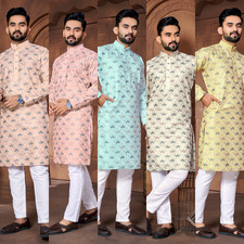 Hommes Kurta Ensemble Pakistanais Pyjama Indien Pour Mariage Sherwani Fête Mari