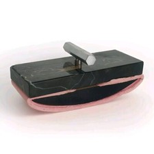 ANCIEN TAMPON BUVARD EN MARBRE AVEC POIGNÉE CHROMÉ ART DECO MODERNISTE