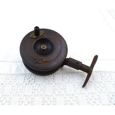 Antique French Large Wooden Fishing Reel With Metal Mount, Vintage Fishing Line