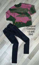 CATIMINI DESIGUAL 12 ANS FILLE : PULL vert rose hiver et jean