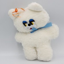 Ancienne peluche chat blanc ruban bleu  - 29200