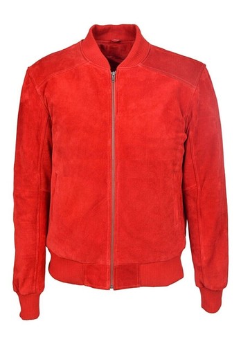 Blouson bomber rouge cuir - en,