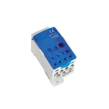 Bloc distribution alu cuivre 85A bleu - 1 entrée 16mm² - 6 sorties 2,5 à 16mm²
