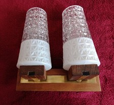 Ancienne Applique Murale Double Teck/Laiton/Verre Scandinave Années 50 60 70