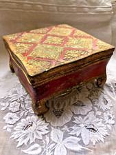 Vintage Italian Florentine Wooden Gold Red Gilt Jewelry Keepsake Box