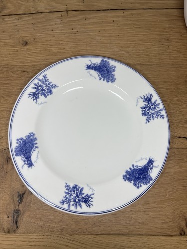 Assiette bleu blanc plantes - bleu,