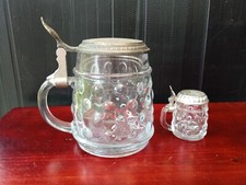 2 Pots avec couvercle+poignée  étain ,en verre bulle  122gr(petit) BMF Germany