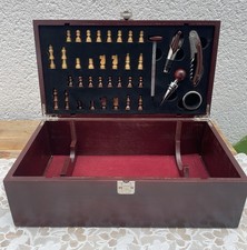 Coffret bois jeu d’échecs + accessoires vin sommelier cave à vin 35x19x11,5 cm
