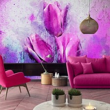 Floral Papier Peint Mural Mur Violet 3.12x2.19 M Chambre Décoration Tulip Fleurs
