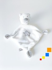 Doudou Plat/Mouchoir Ours Blanc Nez Yeux Gris Étoile Pois - Sauthon Baby Déco