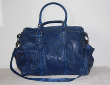IKKS Grand Sac "Week-end" Cuir Bleu Bandoulière et Anses TBE