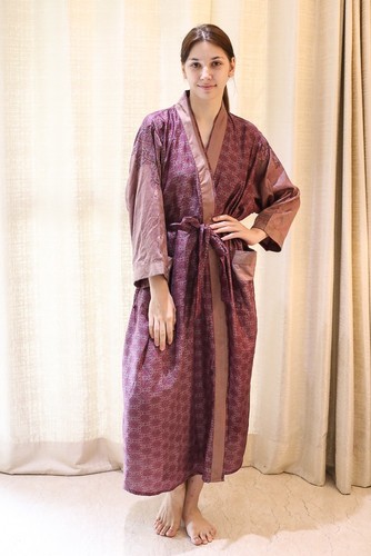 Pure silk gray maroon kimono - pure,