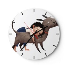 Horloge murale en verre 30x30cm Silencieuse Enfant Chien Photo Wall Clock