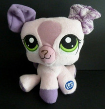 W9. DOUDOU PELUCHE LPS LITTLE PET SHOP CHIEN ROSE MAUVE YEUX VERT 17cm - TBE