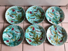 ⭕6 Assiettes à dessert en barbotine  à décor d’oiseaux d’Onnaing début XXè