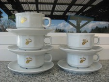 5 TASSES SUR SOUCOUPE PORCELAINE Décor GRAIN DE CAFE OR