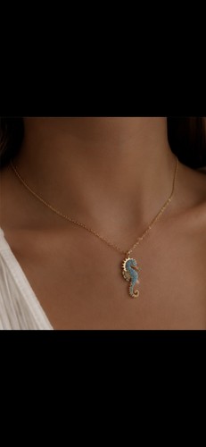 Blue seahorse necklace gold - necklace,