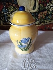 Pot à gingembre,  potiche, jaune fleurs bleu,  Chine, très bon état, H 18 cm