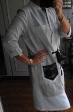 Robe marque BLEU BLANC ROUGE 42 blanche rayée noir poches dentelle, ceinturée