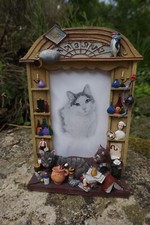 NA0390 PROMO  SUPERBE  CADRE  PHOTO    FIGURINE  STATUETTE CHAT COUPLE JARDIN