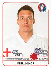 PANINI FOOTBALL EURO 2016 ANGLETERRE ENGLAND PHIL JONES MANCHESTER UNITED