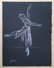 Dessin Original Jacques David Craie Pastel Portrait Silhouette Danse Ballet 1950
