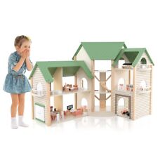 Maison de Poupée d'Angle en Bois au Toit Vert 36 Meubles et Accessoires 3 Etage
