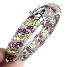 925 Argent Sterling Bracelet Ovale Rhodolite Peridot Naturel Gemme Bijoux Cadeau