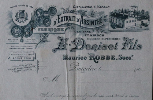 Facture 1900 absinthe deniset - facture,