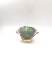 Coupelle Vide Poches Vintage Prisme Verre Murano Sommerso Granité Facetté 60 70s