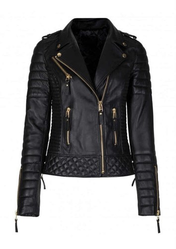 Femmes noir motard peau mouton - noir,
