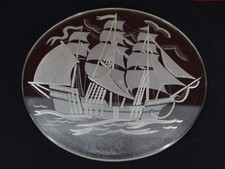 Dessous de Plat en Verre gravé décors Ancien Gréement voilier Caravelle