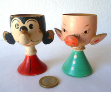 2 ANCIENS COQUETIERS EN BOIS PEINT SOURIS ET COCHON