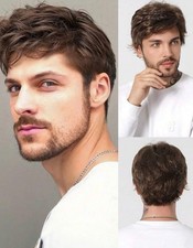 Perruque Synthétique Homme Brun Foncé Courte Style Dégradé A Frange +1 Bonnet