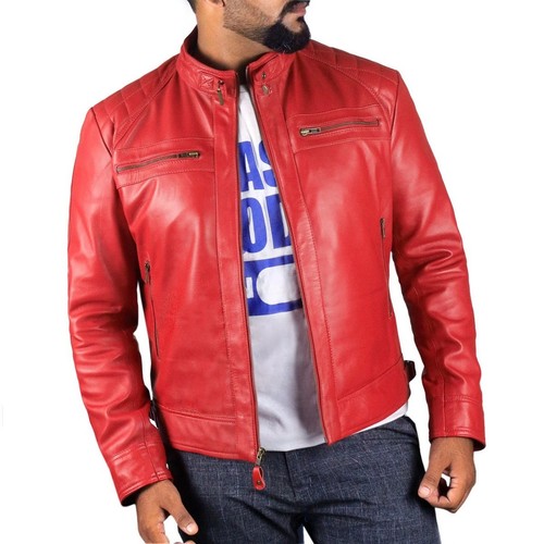 Veste cuir rouge - rouge, homme