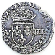 Henri III (1574-1589)- Huitième d'écu 1583 L Bayonne, titulature côté croix, TTB