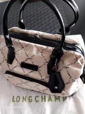 Sac Longchamp, bowling modèle Jockey biege et noir vernis