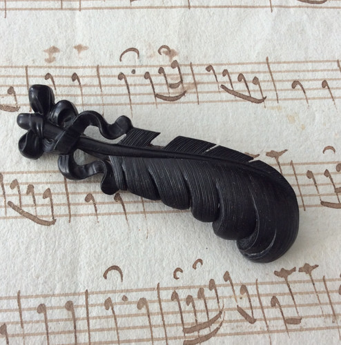 Ancienne broche plume ebonite - ancienne,