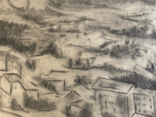 Beau dessin fusain village - fusain,