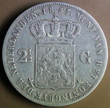 PAYS BAS 2,5 GULDEN 1857 ARGENT